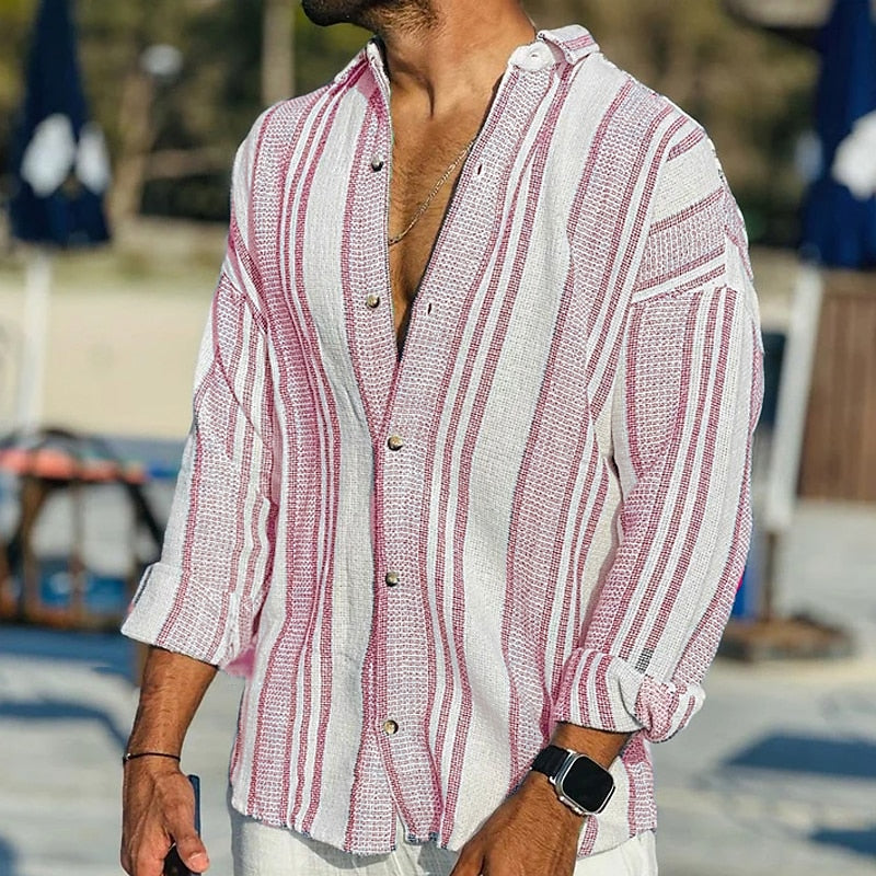 Variant image for Chemise Homme Rayée en Lin Confortable et Élégante-9