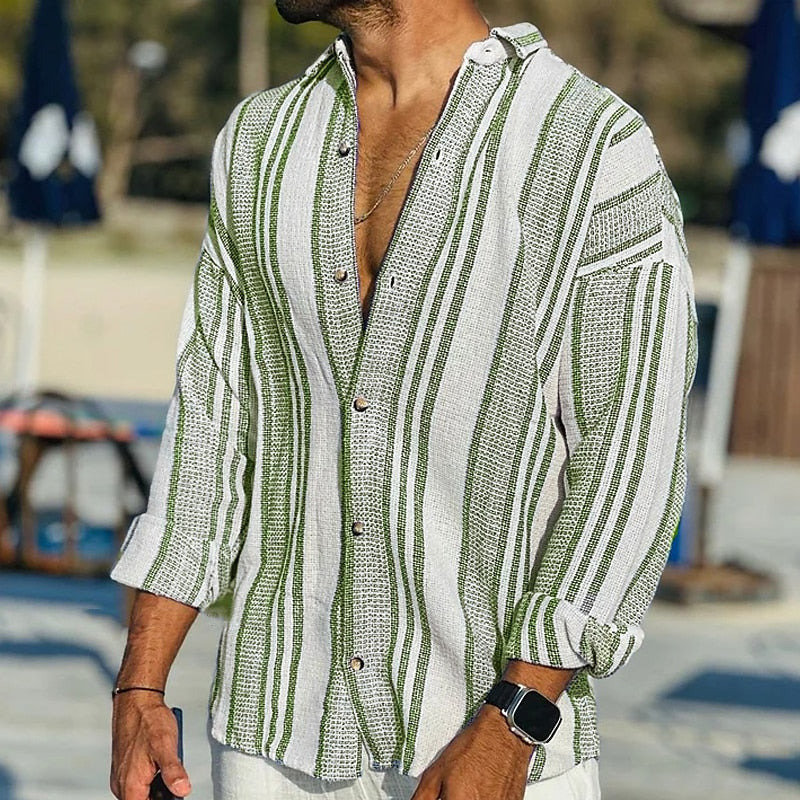 Variant image for Chemise Homme Rayée en Lin Confortable et Élégante-25