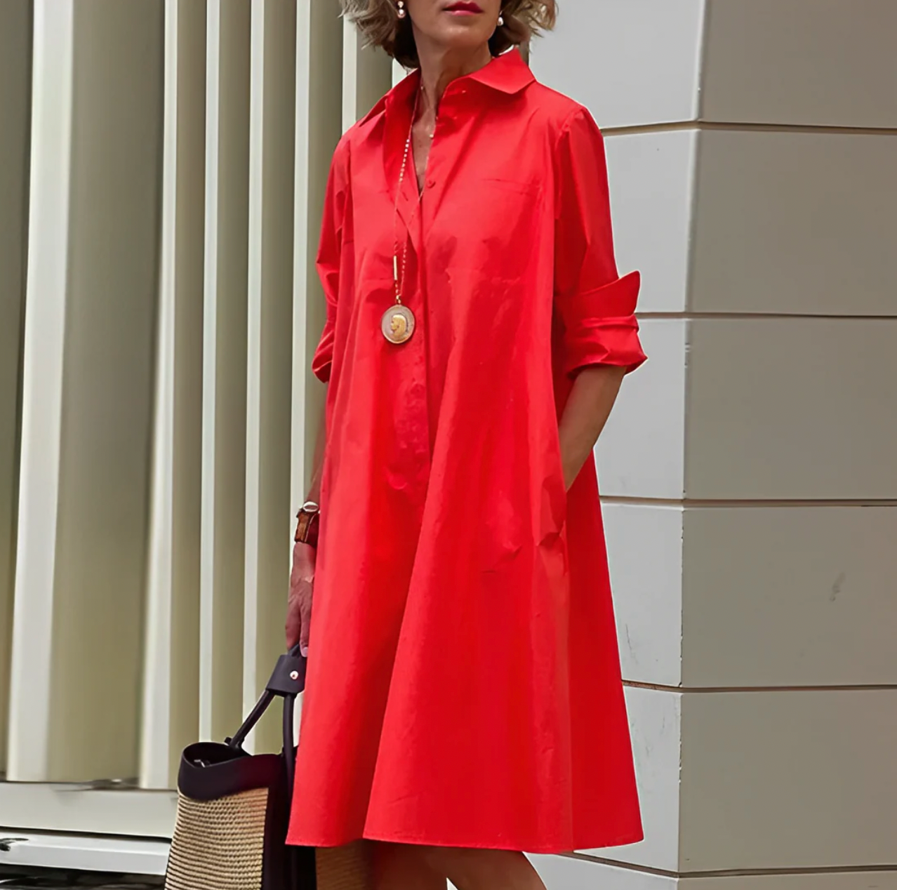 Variant image for Robe Midi Femme Élégante à Manches Longues en Tissu Aéré Noir-11