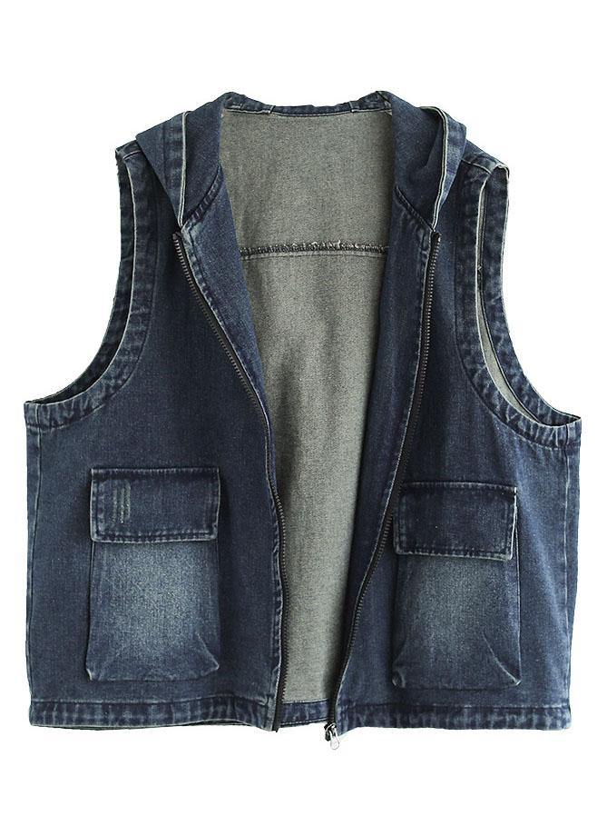 Gilet En Jean Sans Manche Femme Avec Poches Zippées Décontracté 4