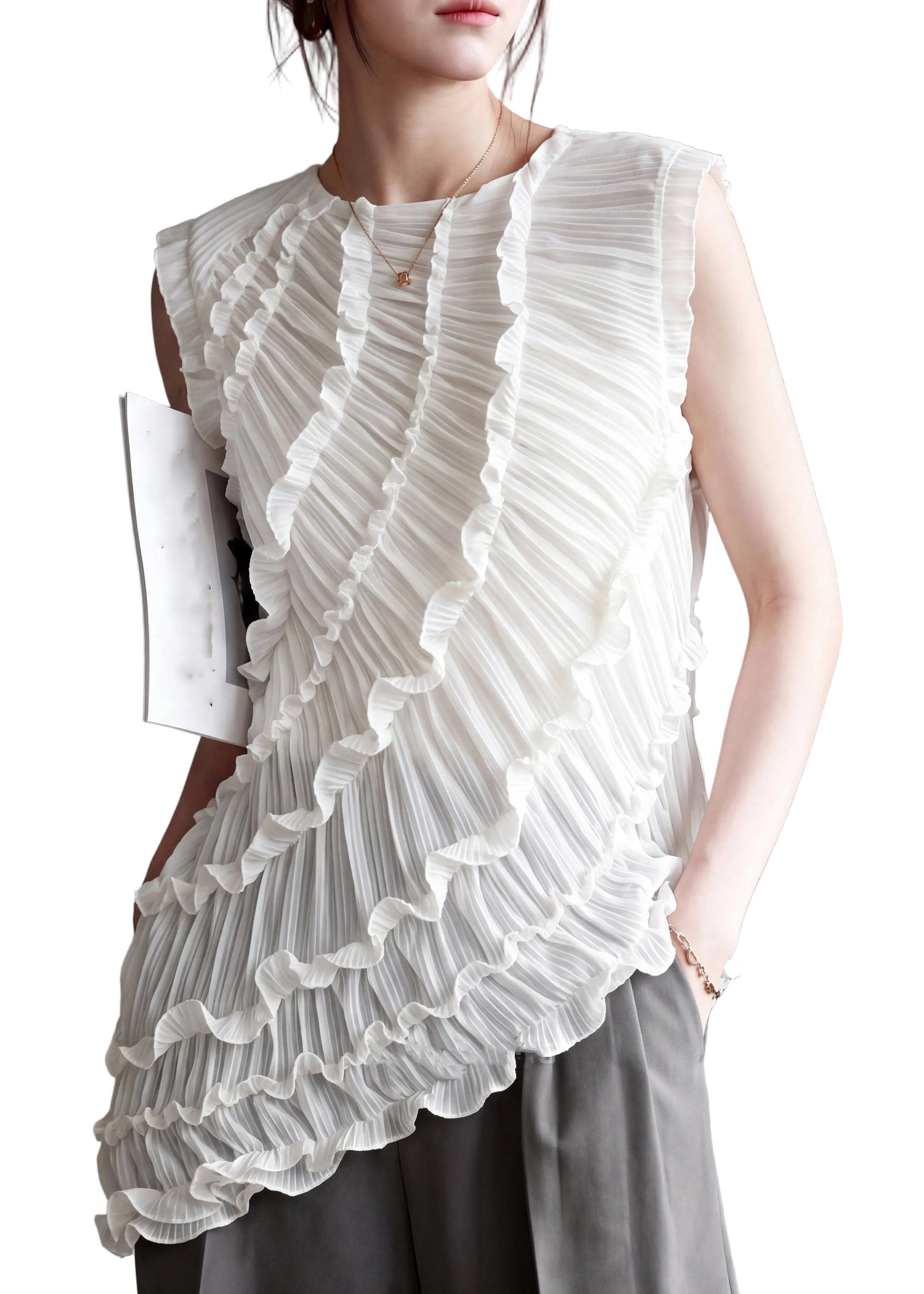 Gilet Femme Asymétrique à Volants 0
