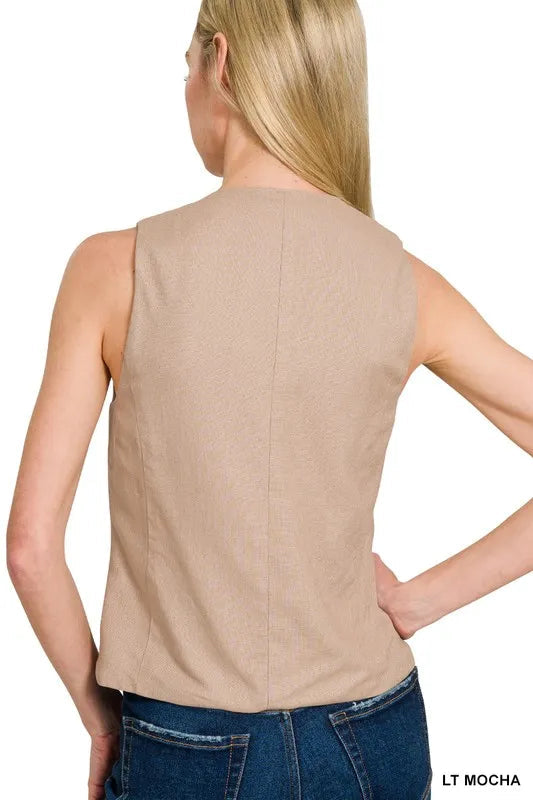 Gilet Femme Boutonné en Lin Respirant pour Printemps Été 3