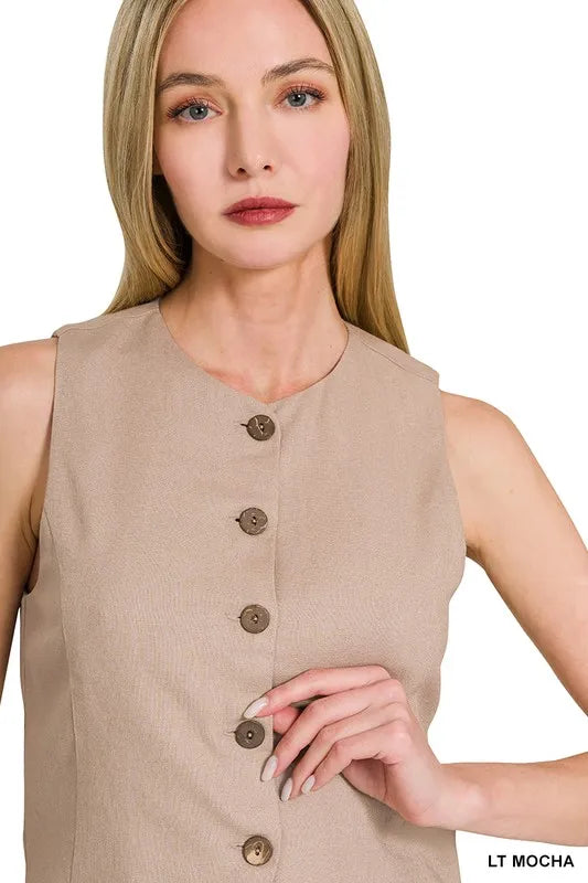 Gilet Femme Boutonné en Lin Respirant pour Printemps Été 5