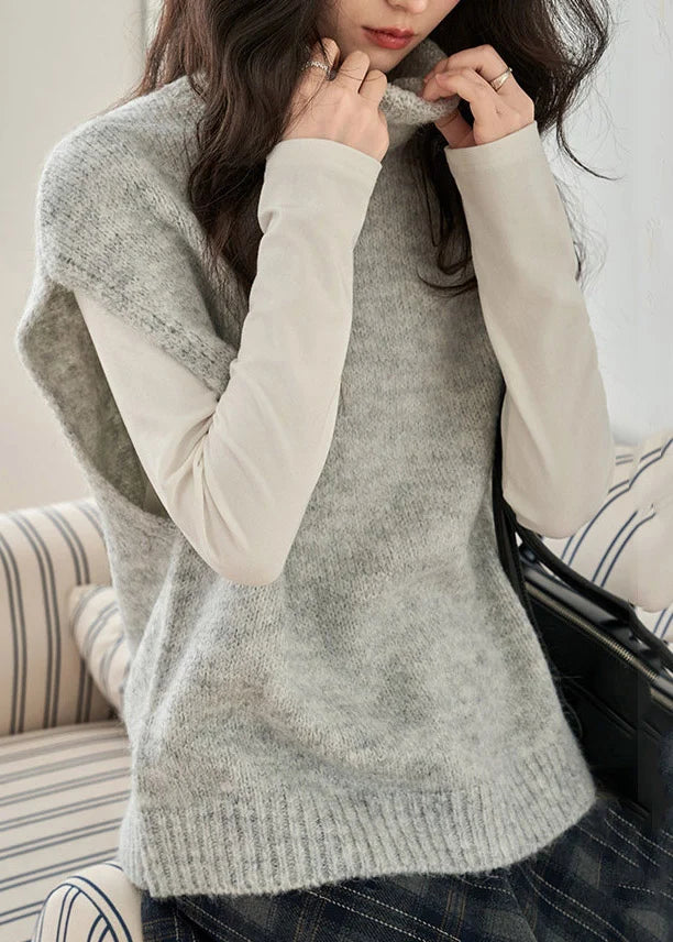 Gilet Femme Col Roulé Manches Courtes Style Décontracté 4