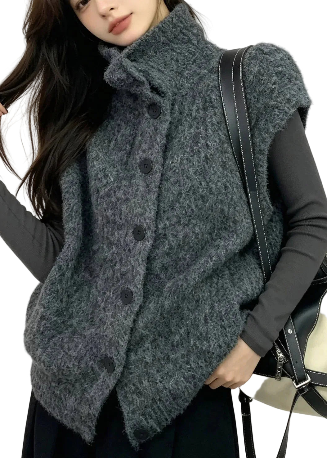 Gilet Femme Col Roulé Manches Courtes Style Maille 0