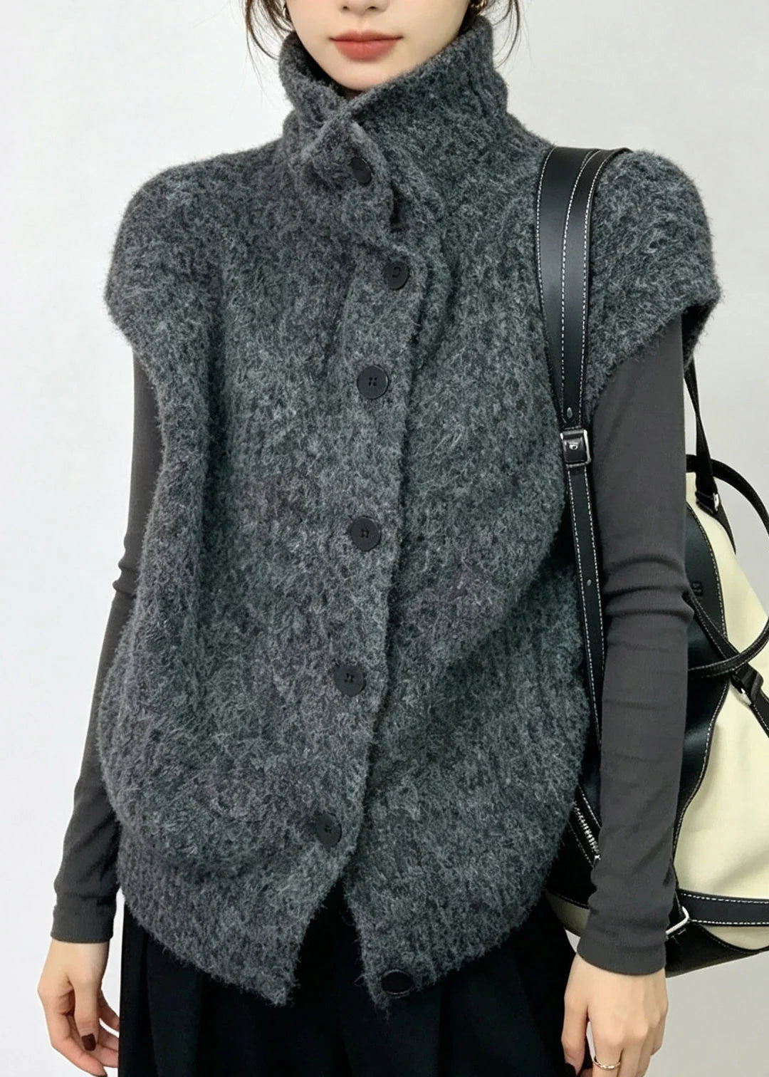 Gilet Femme Col Roulé Manches Courtes Style Maille 1