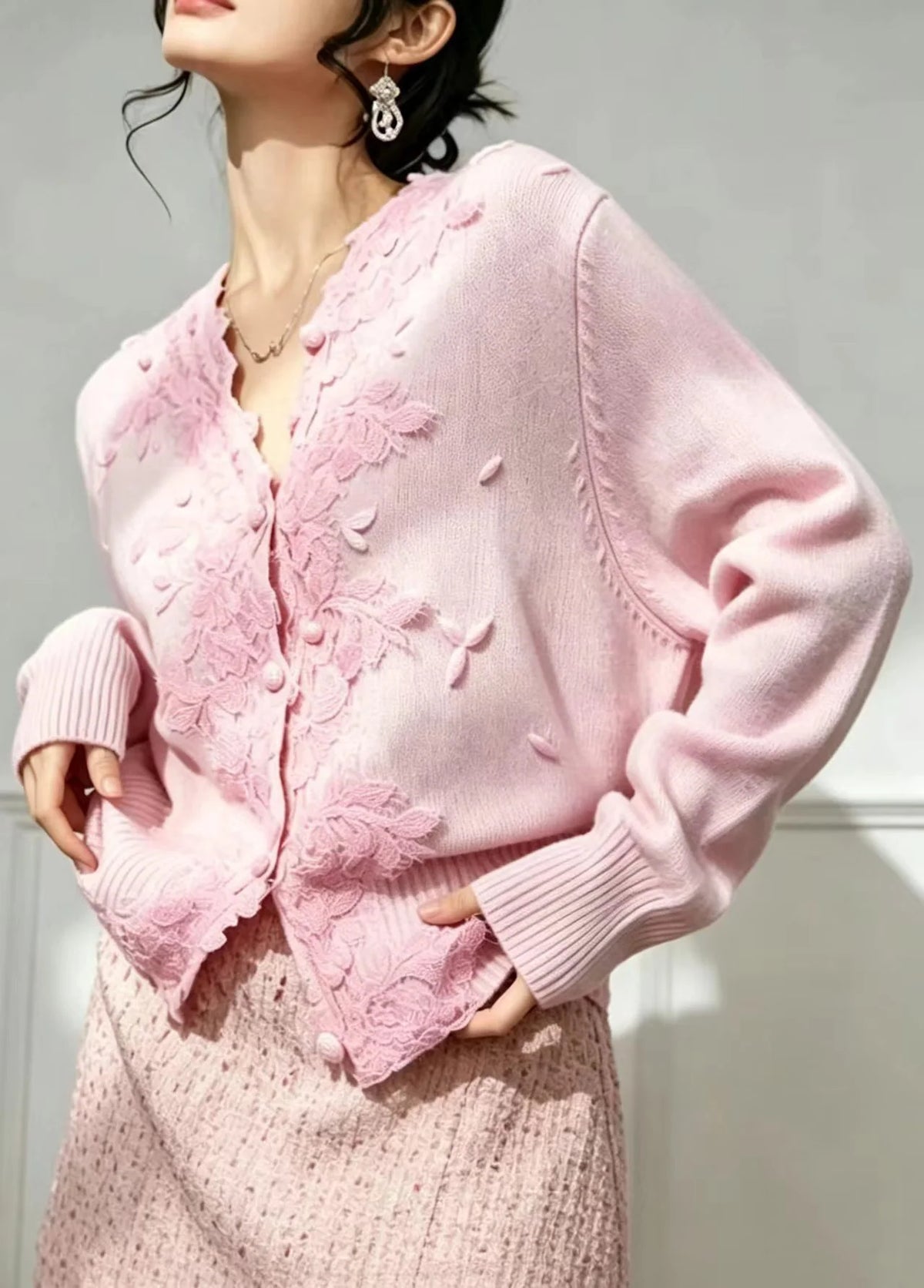 Gilet Femme Col V Brodé Automnal 2