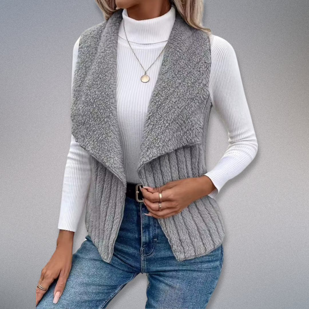 Gilet Femme Long Col Notch Tissu Doux Casual 1