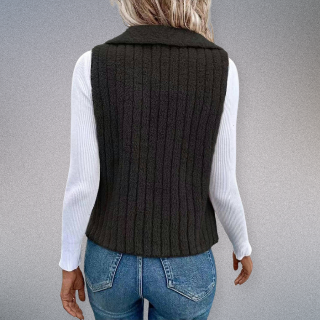 Gilet Femme Long Col Notch Tissu Doux Casual 4