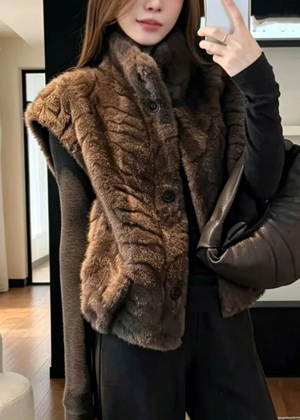 Gilet Femme Patchwork à Poches Coupe Ample Automne 2