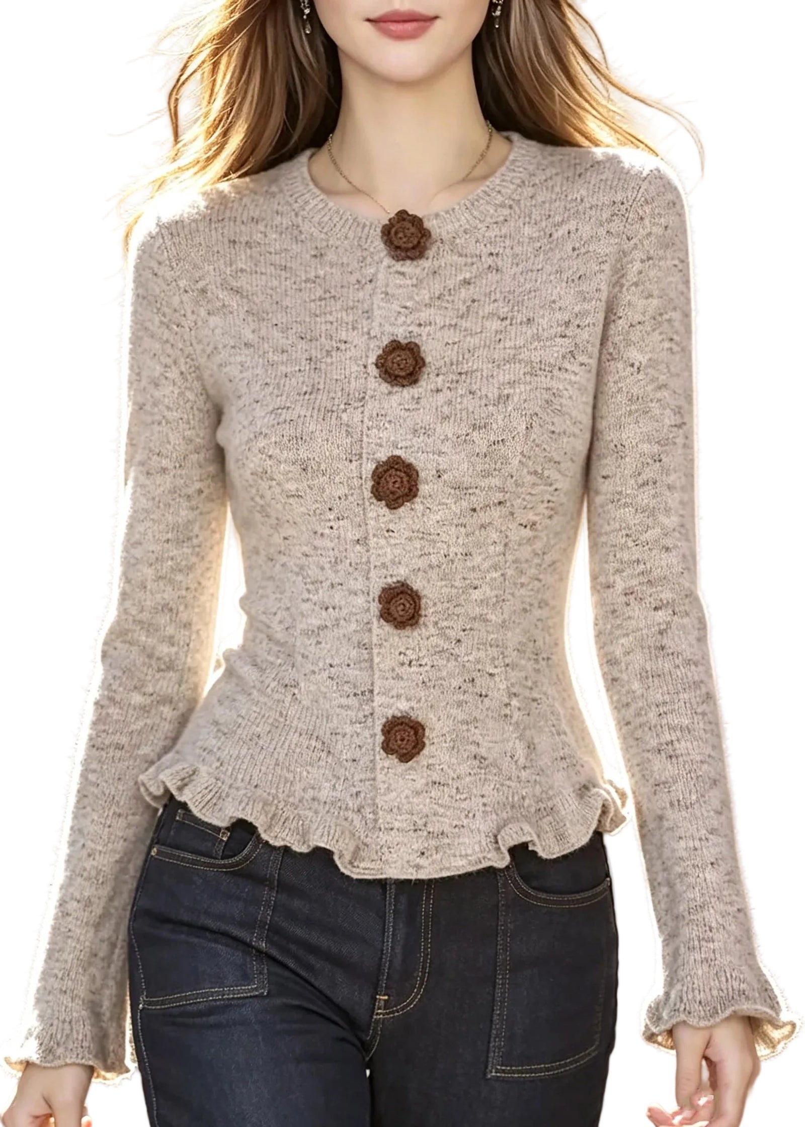 Gilet Femme Patchwork à Volants Manches Évasées 0