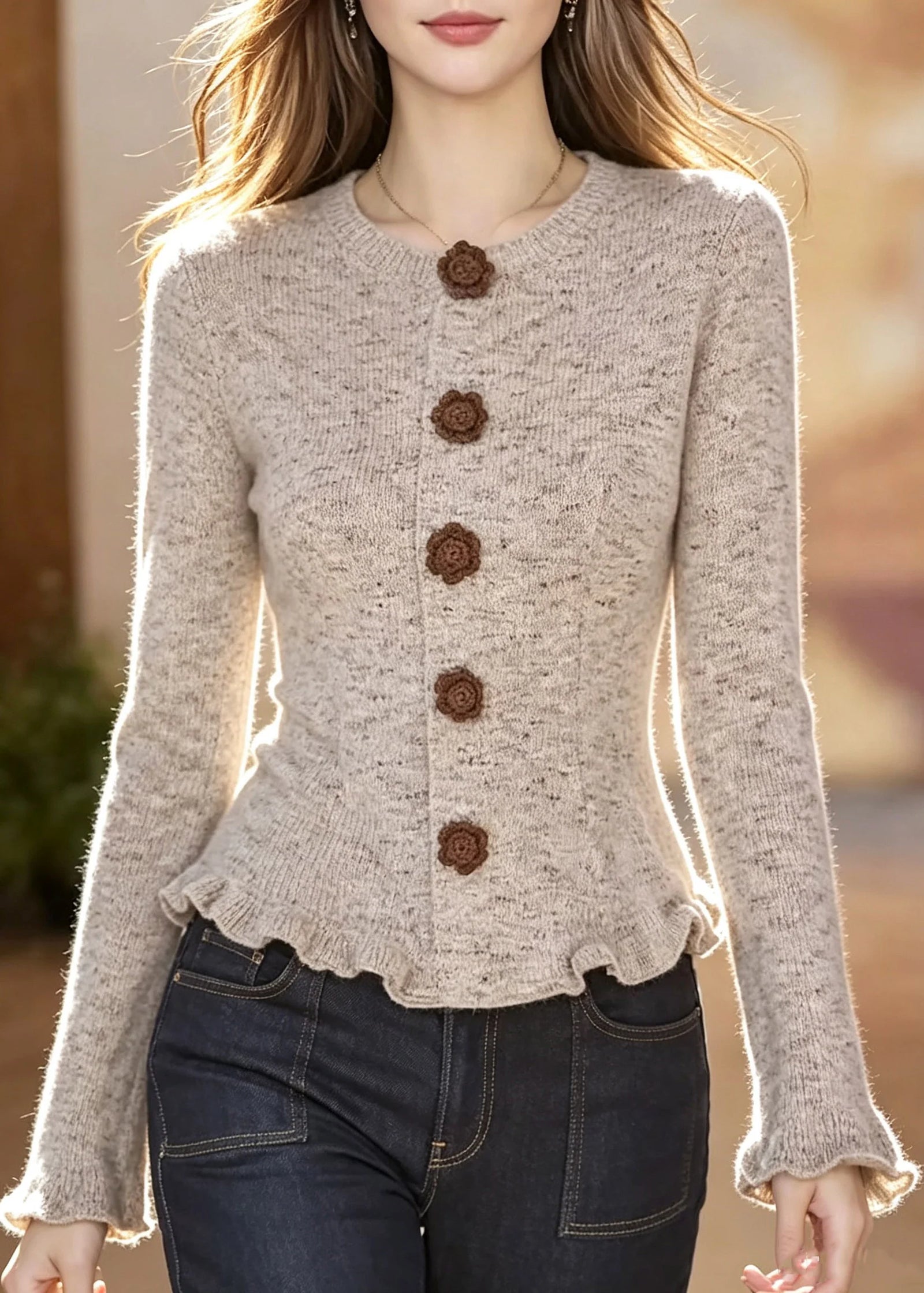 Gilet Femme Patchwork à Volants Manches Évasées 4