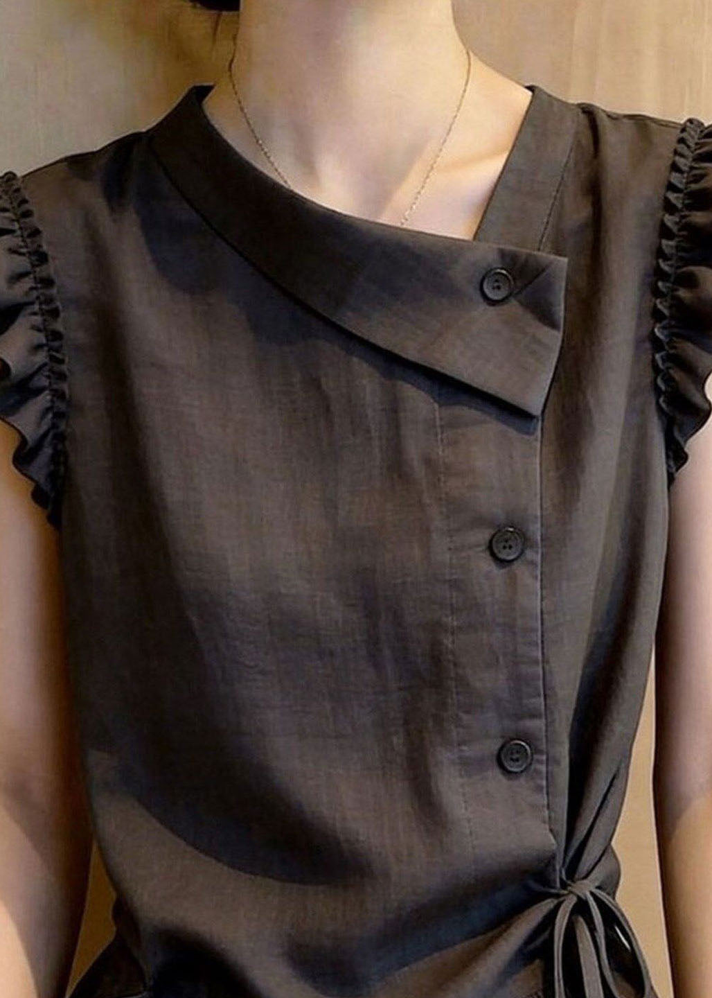 Gilet Femme Sans Manches à Volants et Lacets Style Chic 1