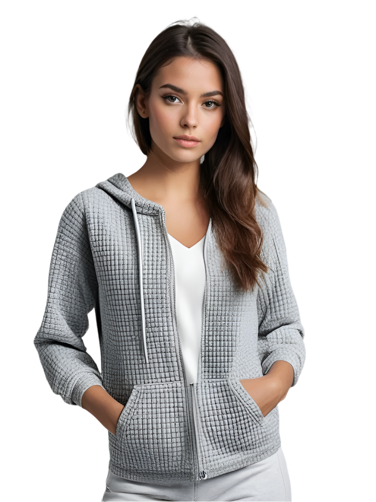 Gilet Femme à Capuche Casual en Tissu Texturé 0
