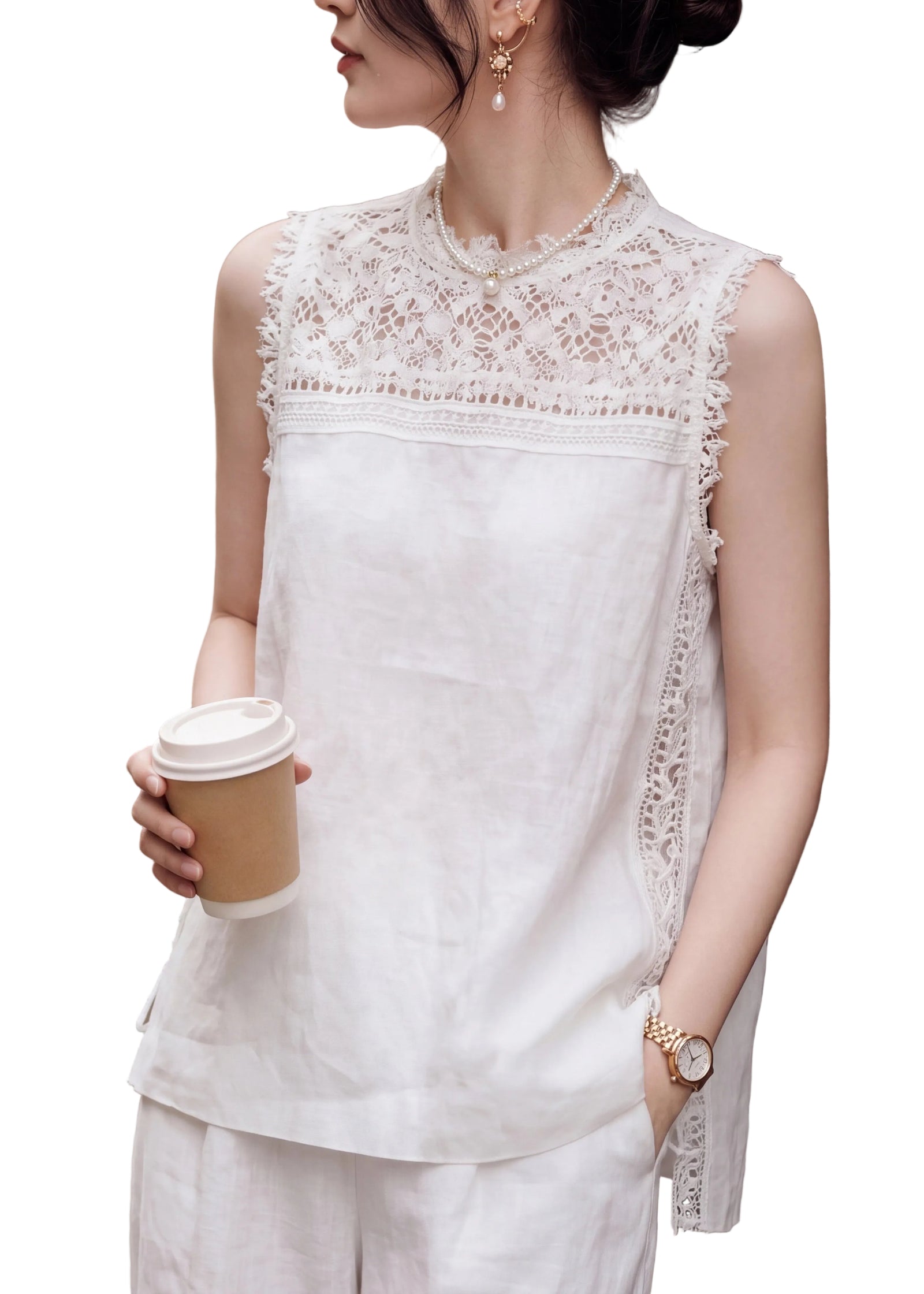 Gilet Femme en Dentelle Sans Manches 0