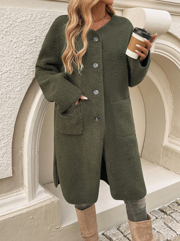 Gilet Long Femme en Fleece avec Détails de Boutons pour Automne Hiver 2