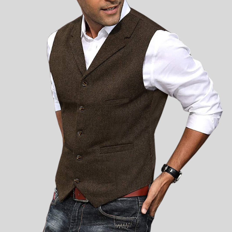 Gilet Pour Homme Chic À Chevrons Ajusté 6