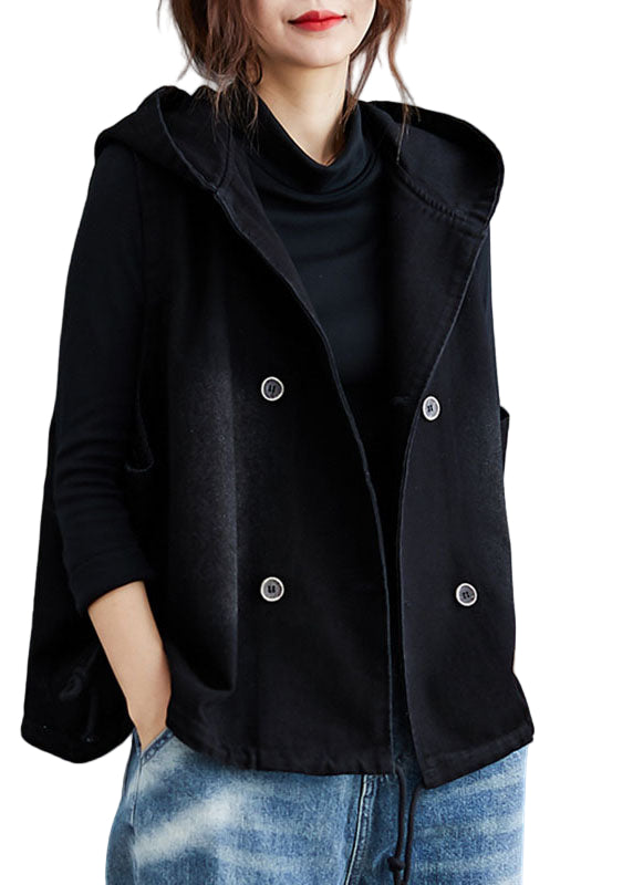 Gilet Sans Manche Femme Denim Noir À Capuche Casual 0