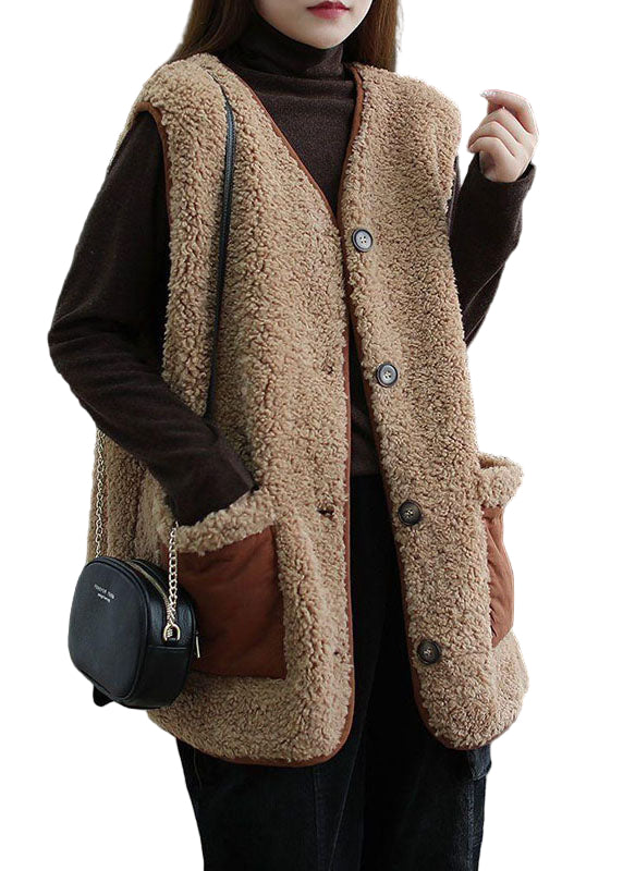 Gilet Sans Manche Femme à Poches Boutonnées Imitation Cachemire 0