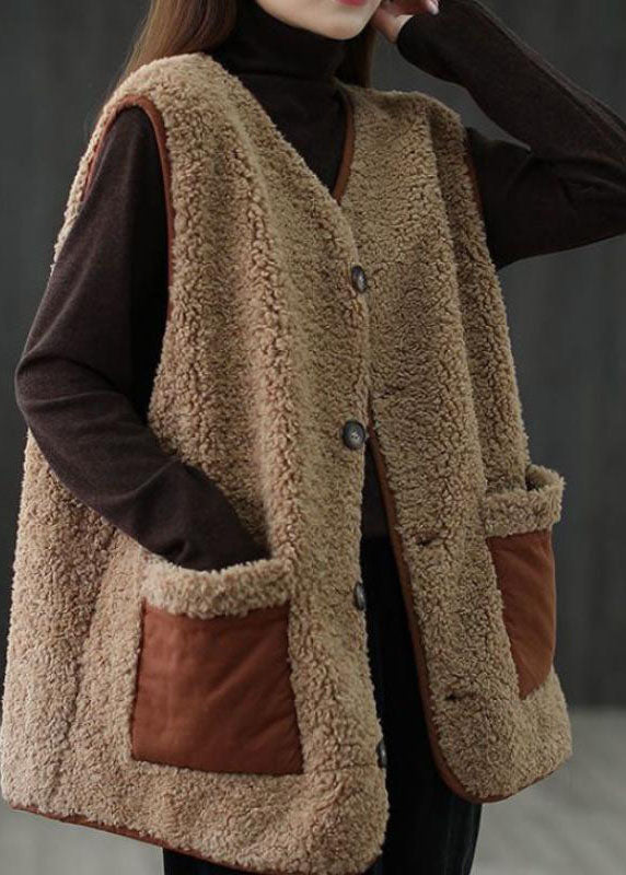 Gilet Sans Manche Femme à Poches Boutonnées Imitation Cachemire 1