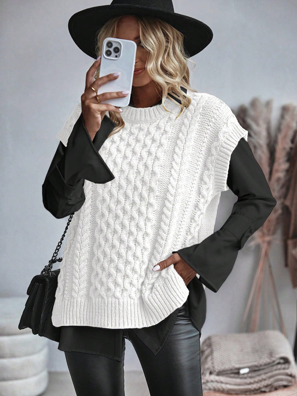 Gilet Sans Manche Femme en Tricot Motif Câble, Confortable et Élégant 2