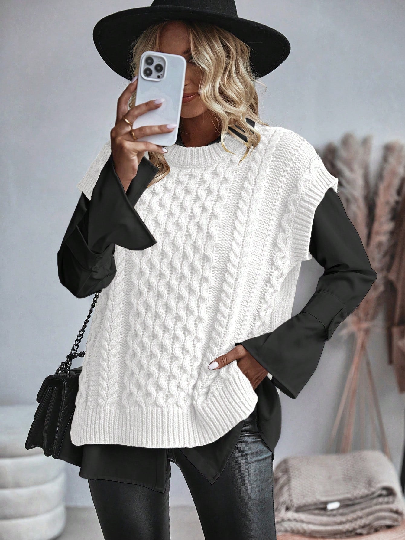 Gilet Sans Manche Femme en Tricot Motif Câble, Confortable et Élégant 2