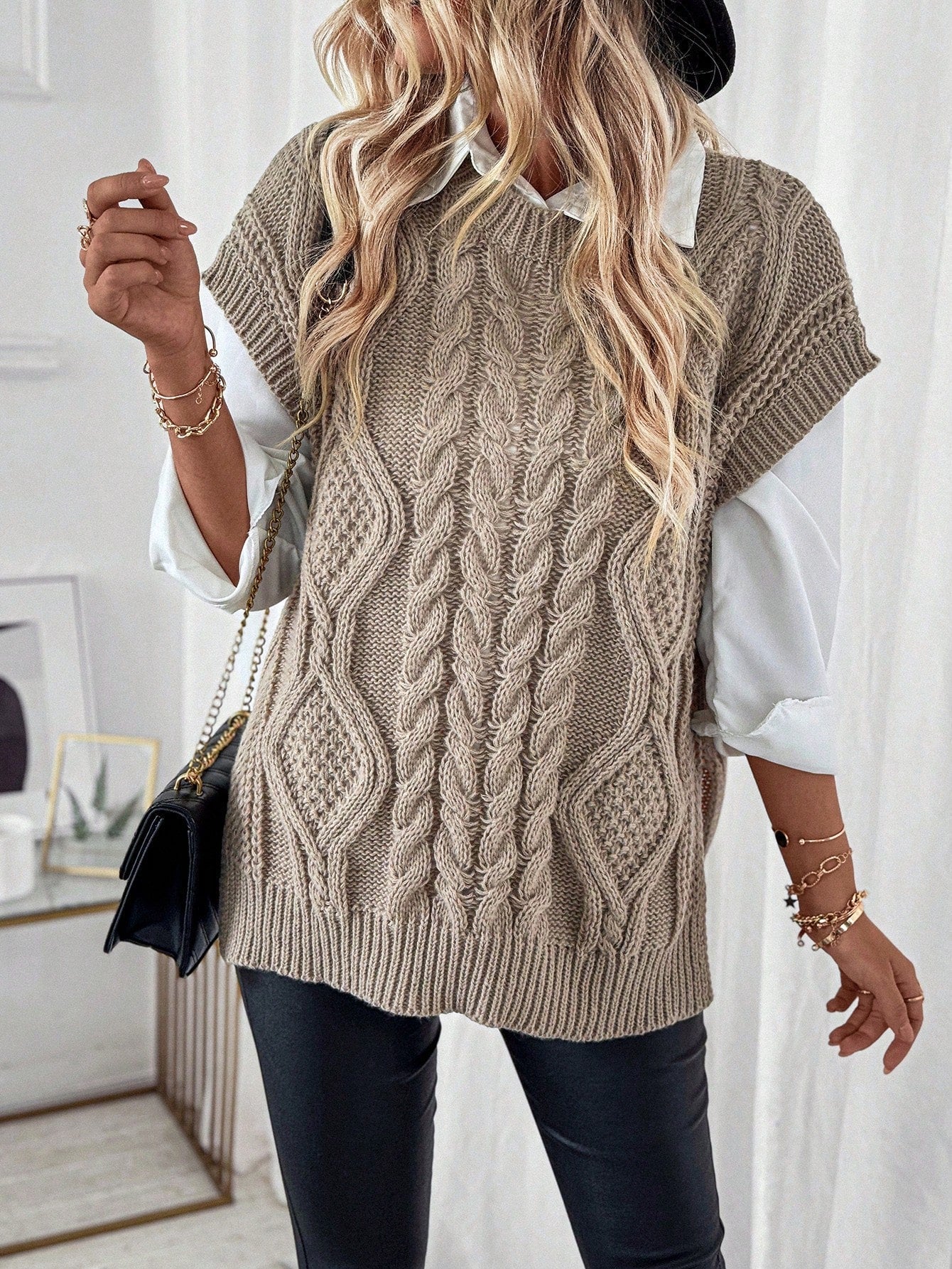 Gilet Sans Manche Femme en Tricot Motif Câble, Confortable et Élégant 5