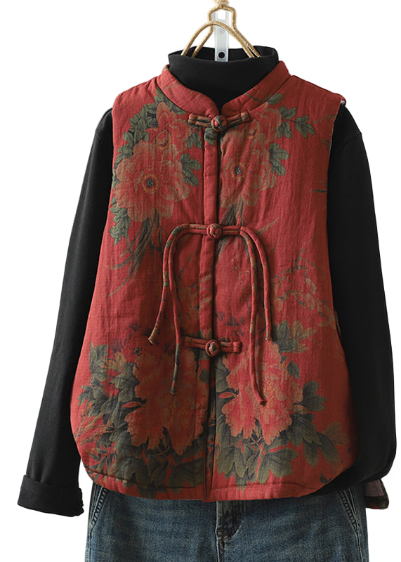 Gilet Vintage en Coton Rempli à Imprimé à Franges pour Femme 0