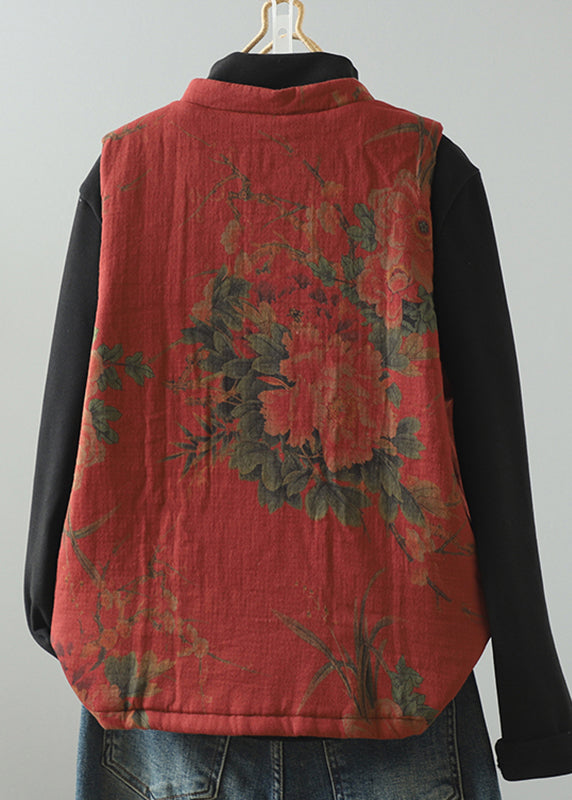 Gilet Vintage en Coton Rempli à Imprimé à Franges pour Femme 1