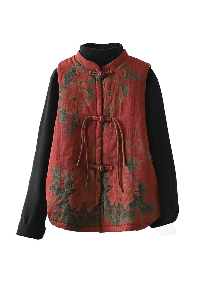 Gilet Vintage en Coton Rempli à Imprimé à Franges pour Femme 4