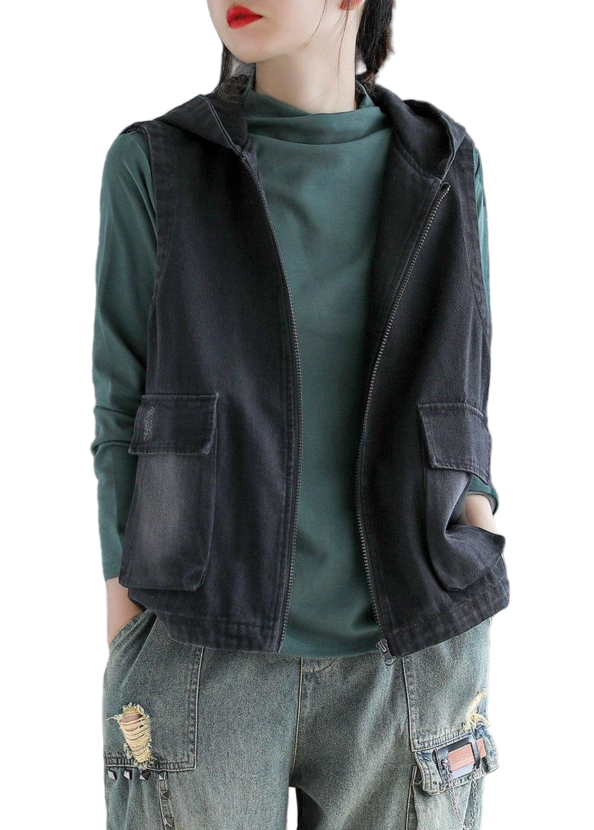 Gilet d'automne à capuche en denim 0