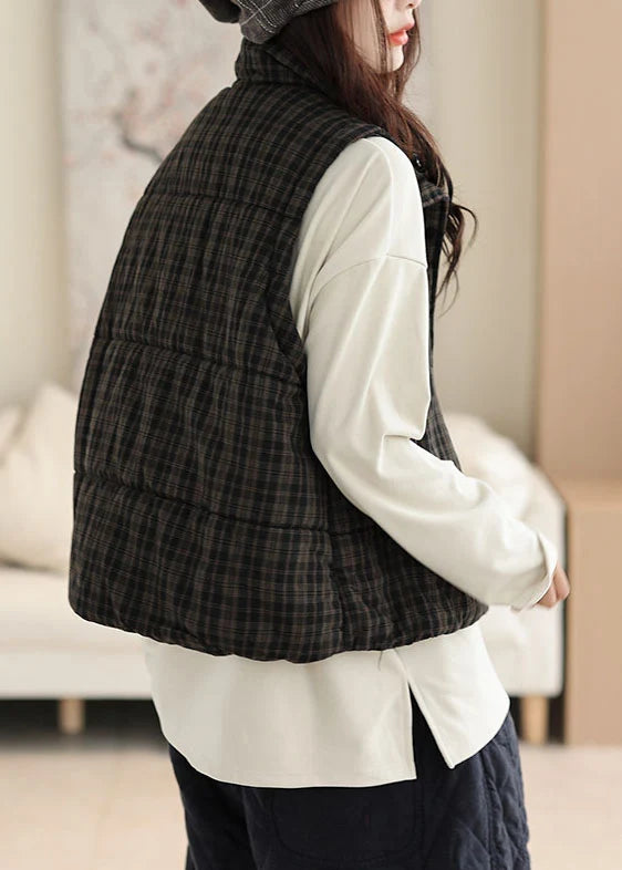 Gilet d'hiver grande taille pour femme à carreaux noirs 3