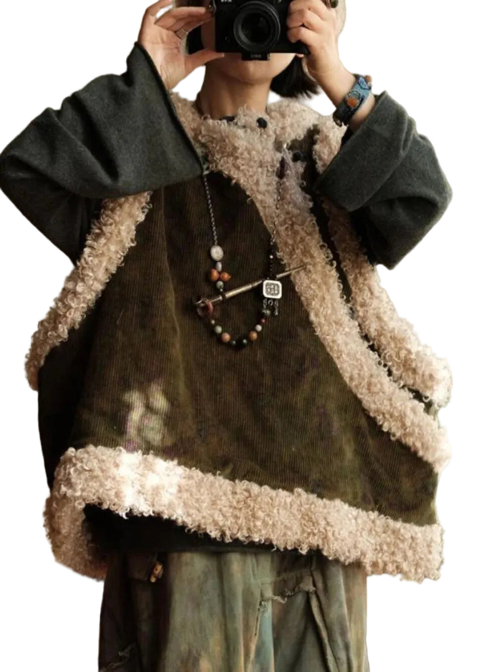 Gilet d'hiver pour femme style vintage à patchwork et rembourrage léger 0