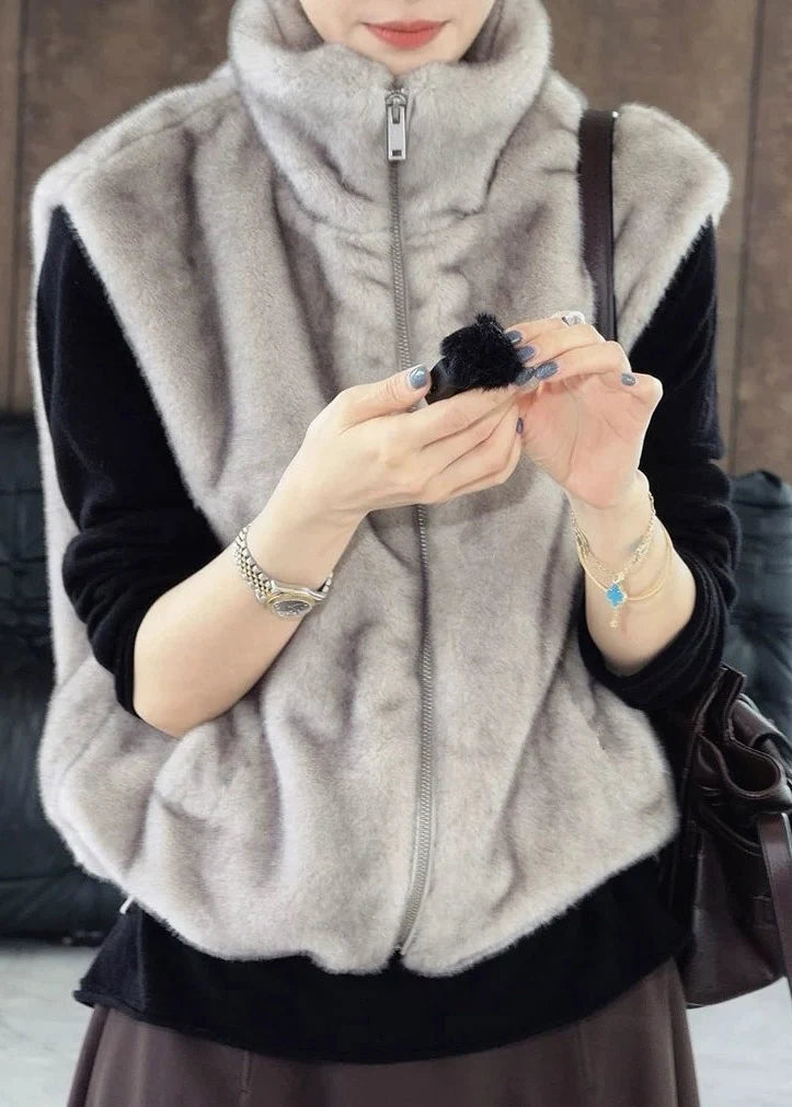 Gilet sans manches à col montant avec fermeture éclair pour femme 3