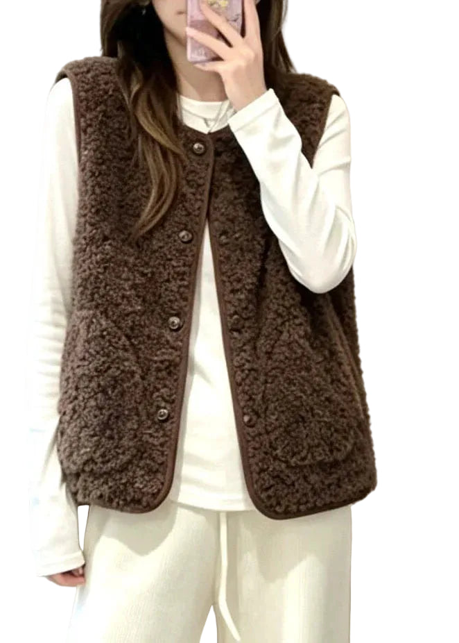 Gilet sans manches à col rond pour femme style décontracté 1