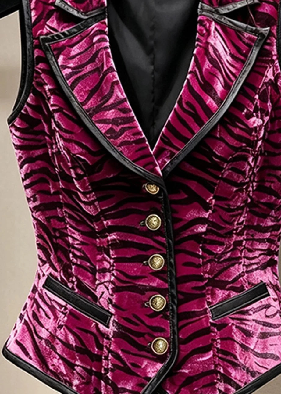 Gilet sans manches rayé pour femme à boutons crantés 3