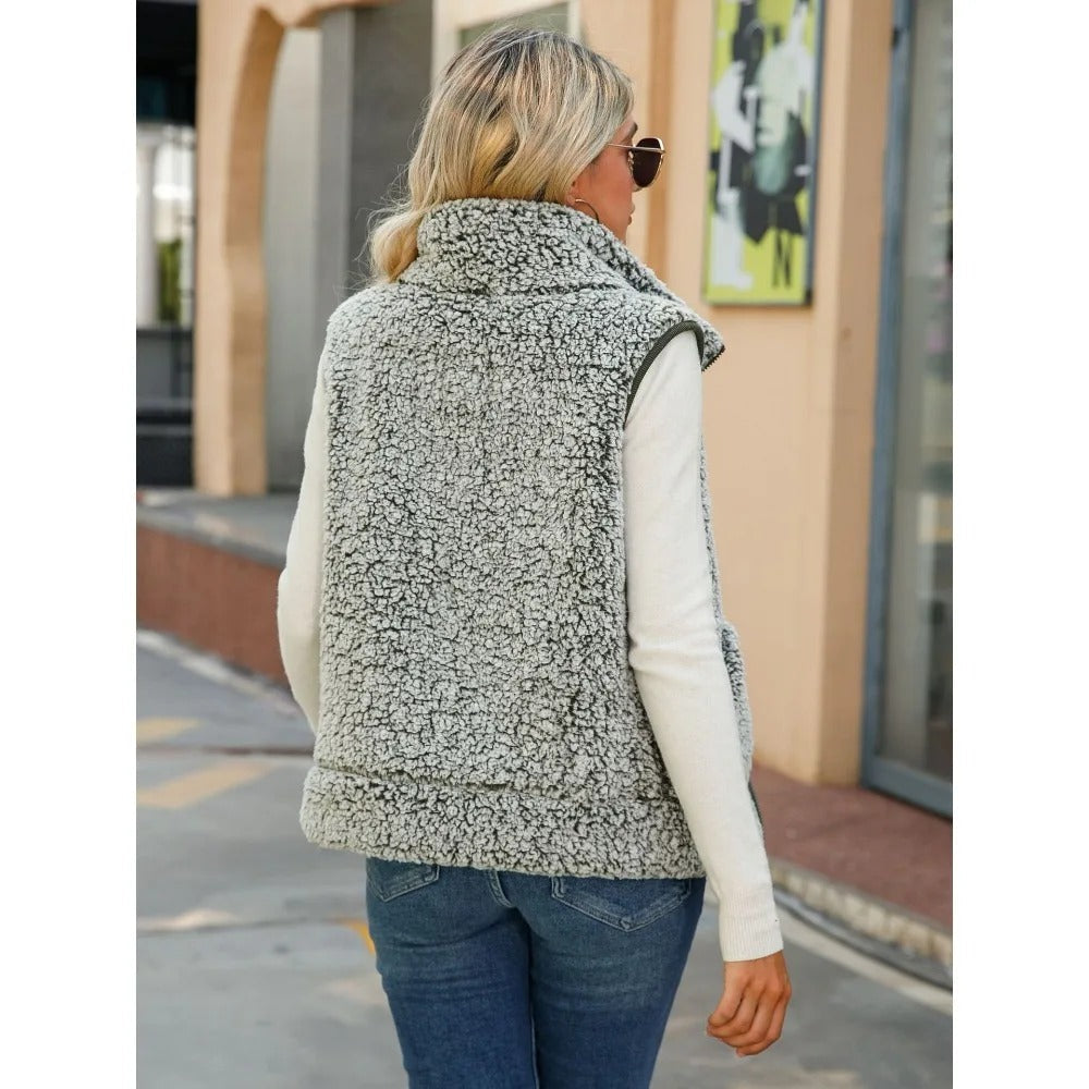 Gilet zippé pour femmes en tissu doux 5