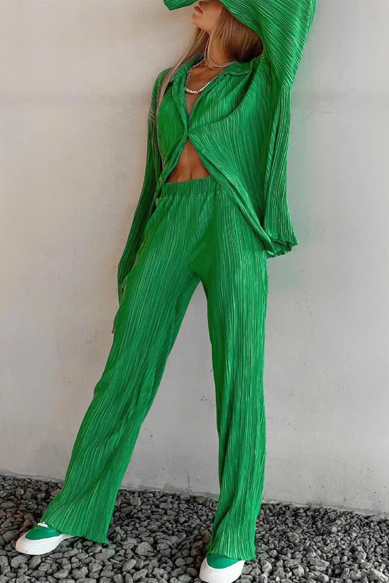 Variant image for Ensemble d'été Femme Chemise en Lin et Pantalon en Lin Léger et Confortable-6