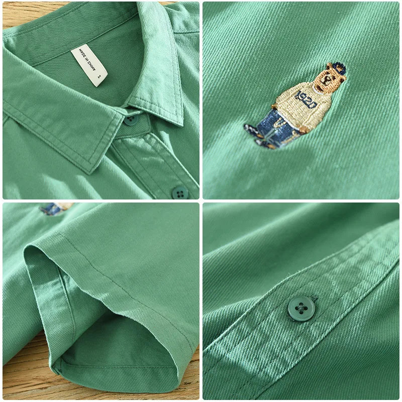 Chemise Homme Manche Courte Coton Décontractée avec Motif Dessin Animé 6