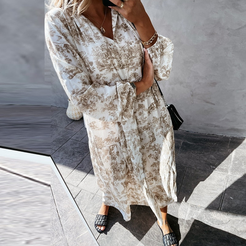 Robe Longue Femme Manches Longues Détail Volants Coton Maxi-5