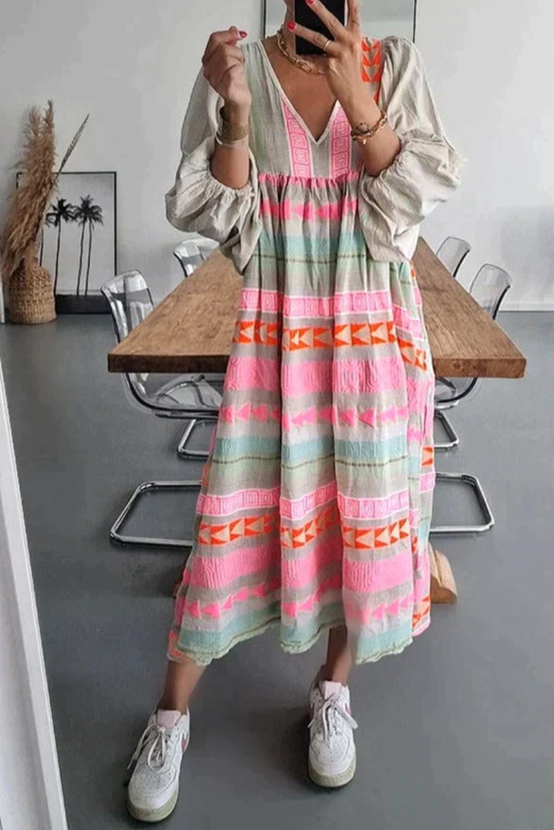 Robe d'Été Longue Femme Élégante Colorée en Tissu Léger-1