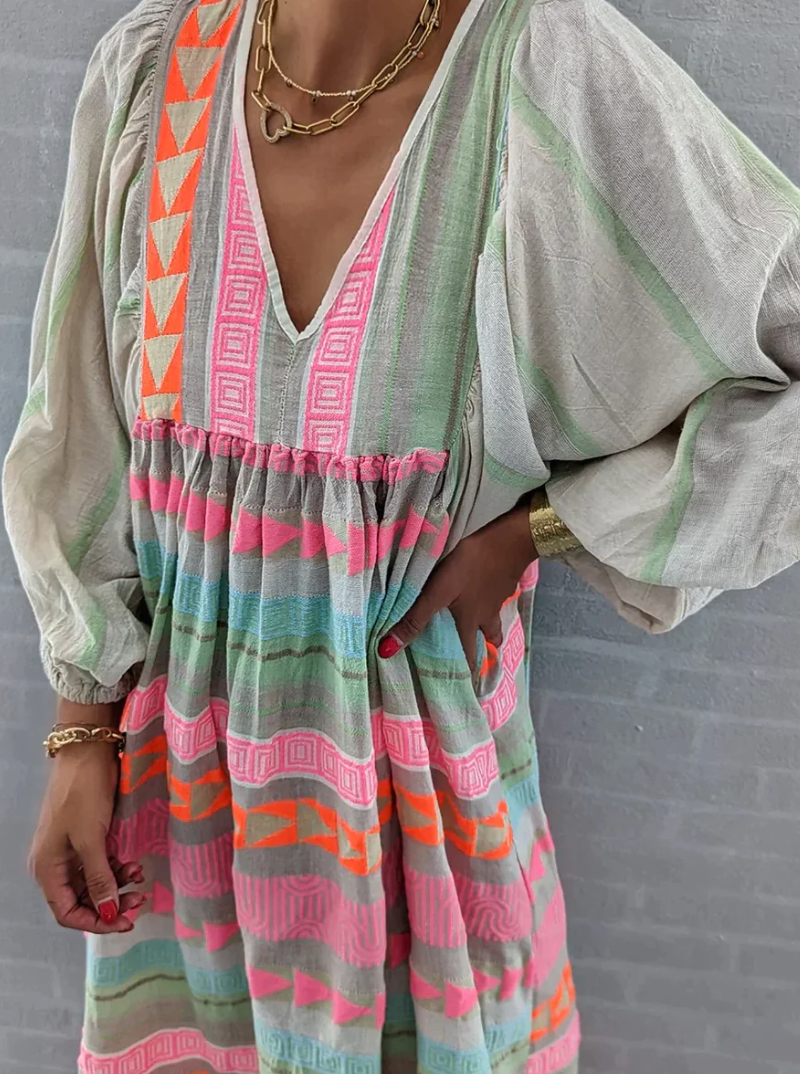 Robe d'Été Longue Femme Élégante Colorée en Tissu Léger-2