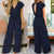 Combinaison Femme Chic Pantalon Large Col en V Tissu Léger-5