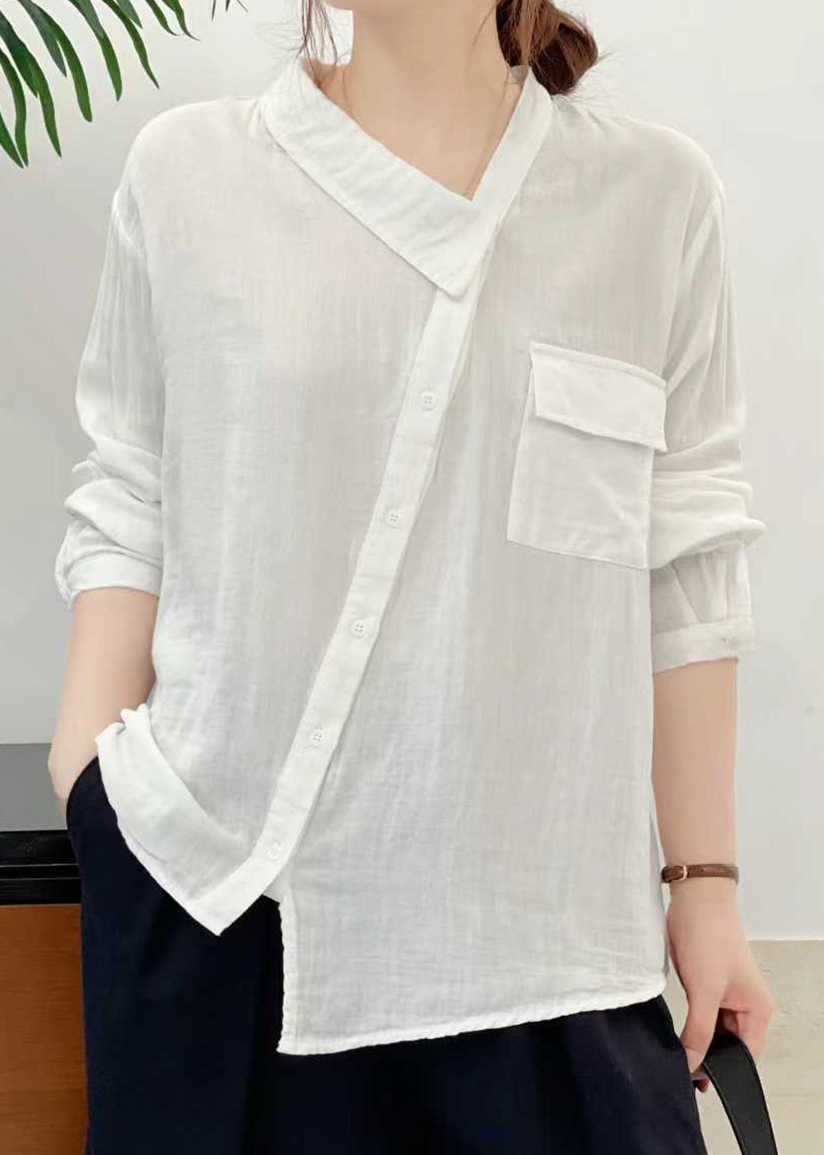 Haut Femme Asymétrique Patchwork Automne Moderne 1