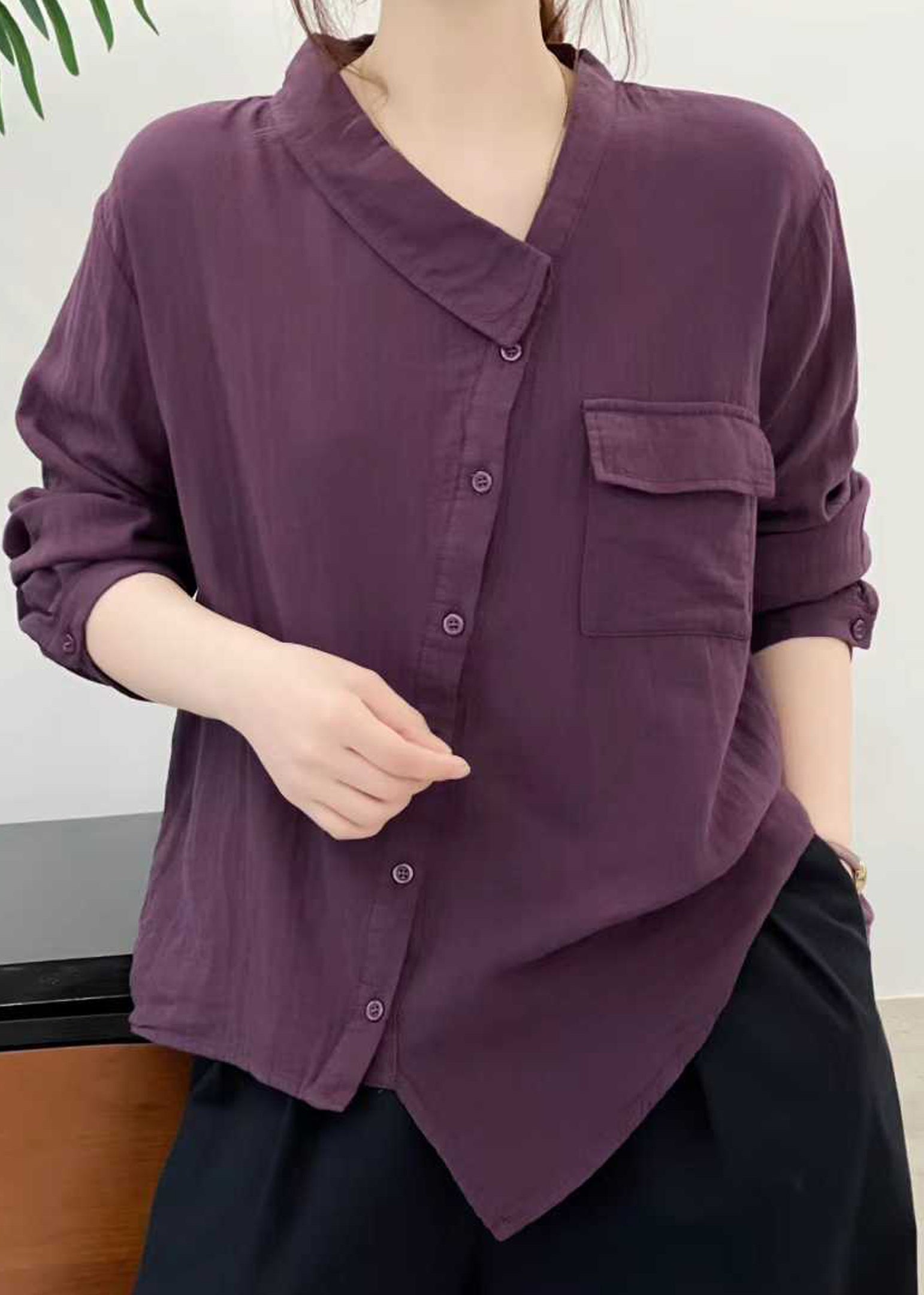 Haut Femme Asymétrique Patchwork Automne Moderne 2