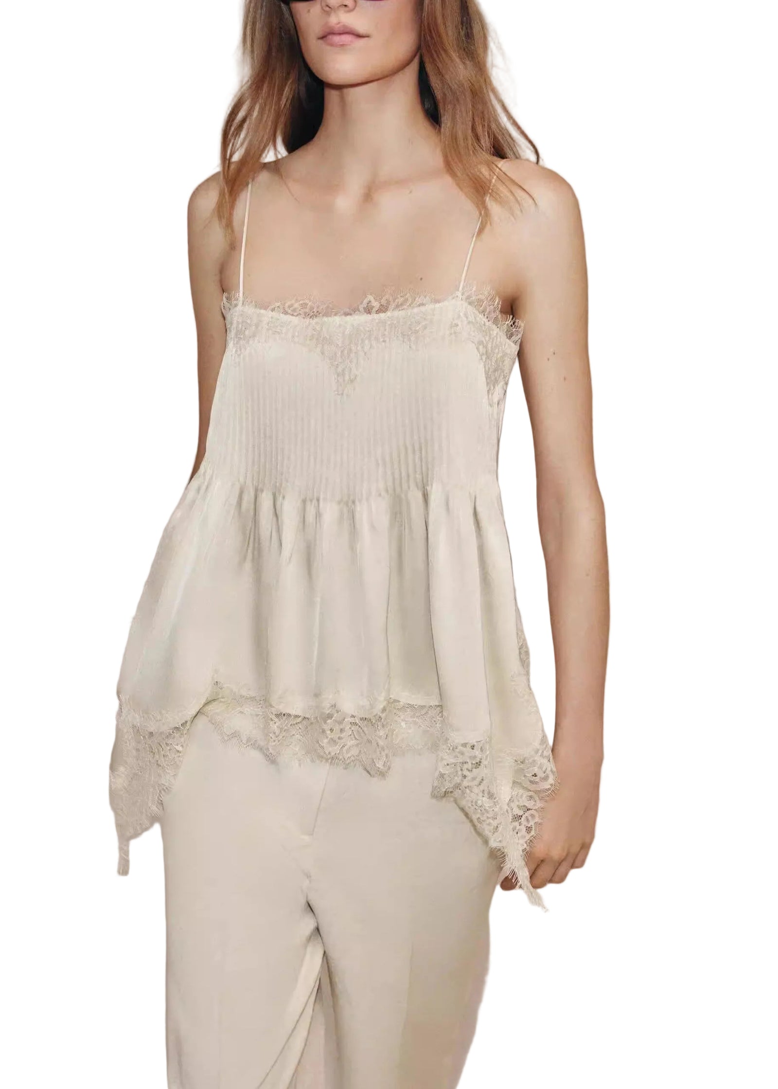 Haut Femme Asymétrique Patchwork Dentelle Sans Manches 0