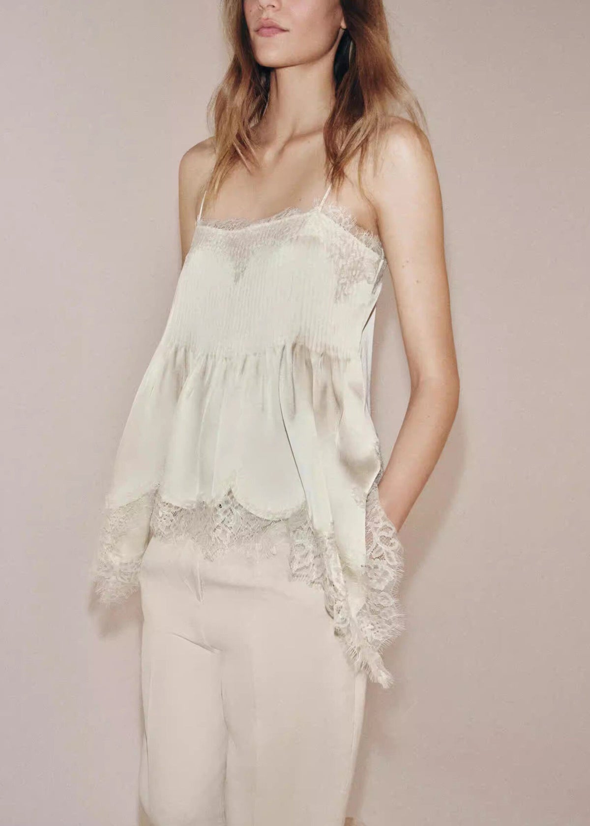 Haut Femme Asymétrique Patchwork Dentelle Sans Manches 2