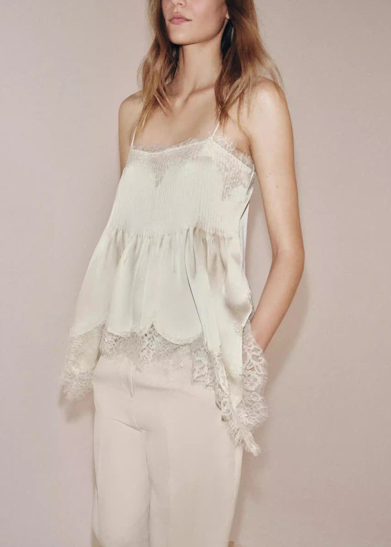 Haut Femme Asymétrique Patchwork Dentelle Sans Manches 2