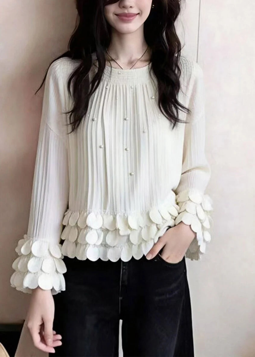 Haut Femme Col Rond Patchwork de Perles Automne 4