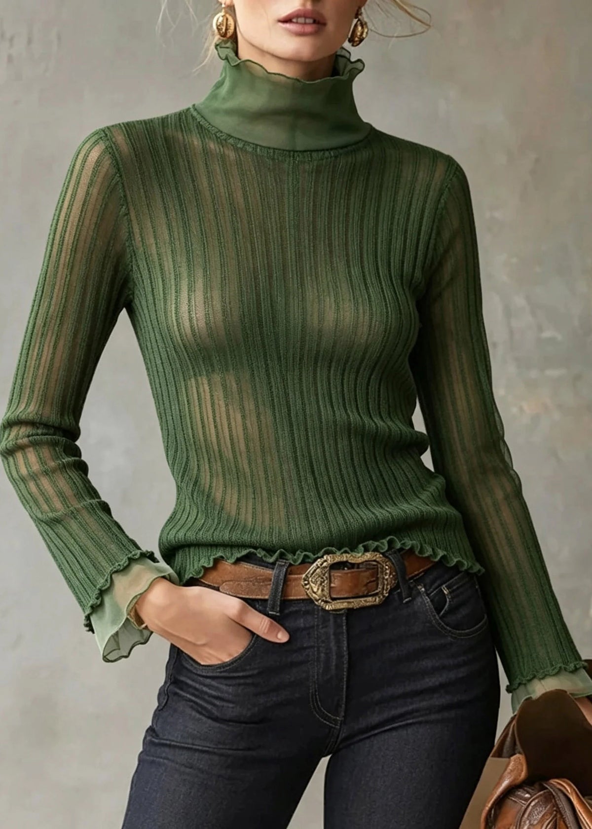 Haut Femme Col Roulé Patchwork Tulle Automnal 2